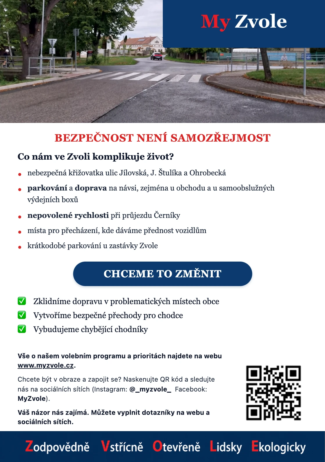 Leták My Zvole - Chceme to změnit: Bezpečnost není samozřejmost